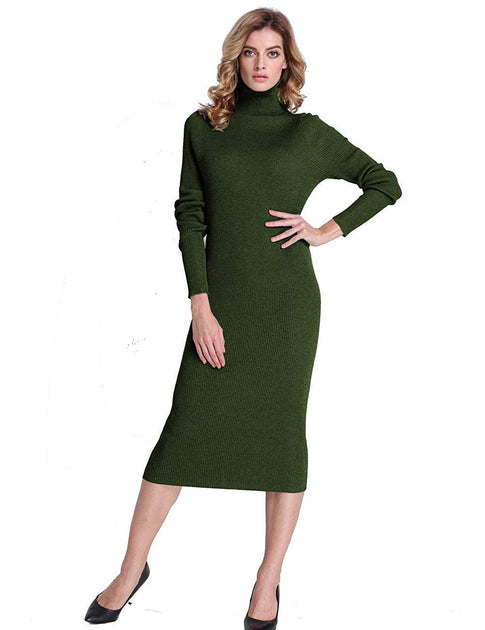 PrettyGuide Women Slim Fit Ribbed Turtleneck Long Sleeve Maxi Knit Sweater  Dress