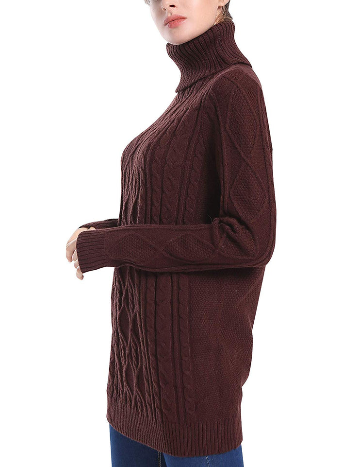 PrettyGuide Women's Long Sweater Turtleneck Cable Knit Tunic Sweater